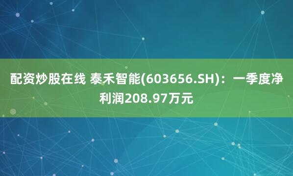 配资炒股在线 泰禾智能(603656.SH)：一季度净利润208.97万元